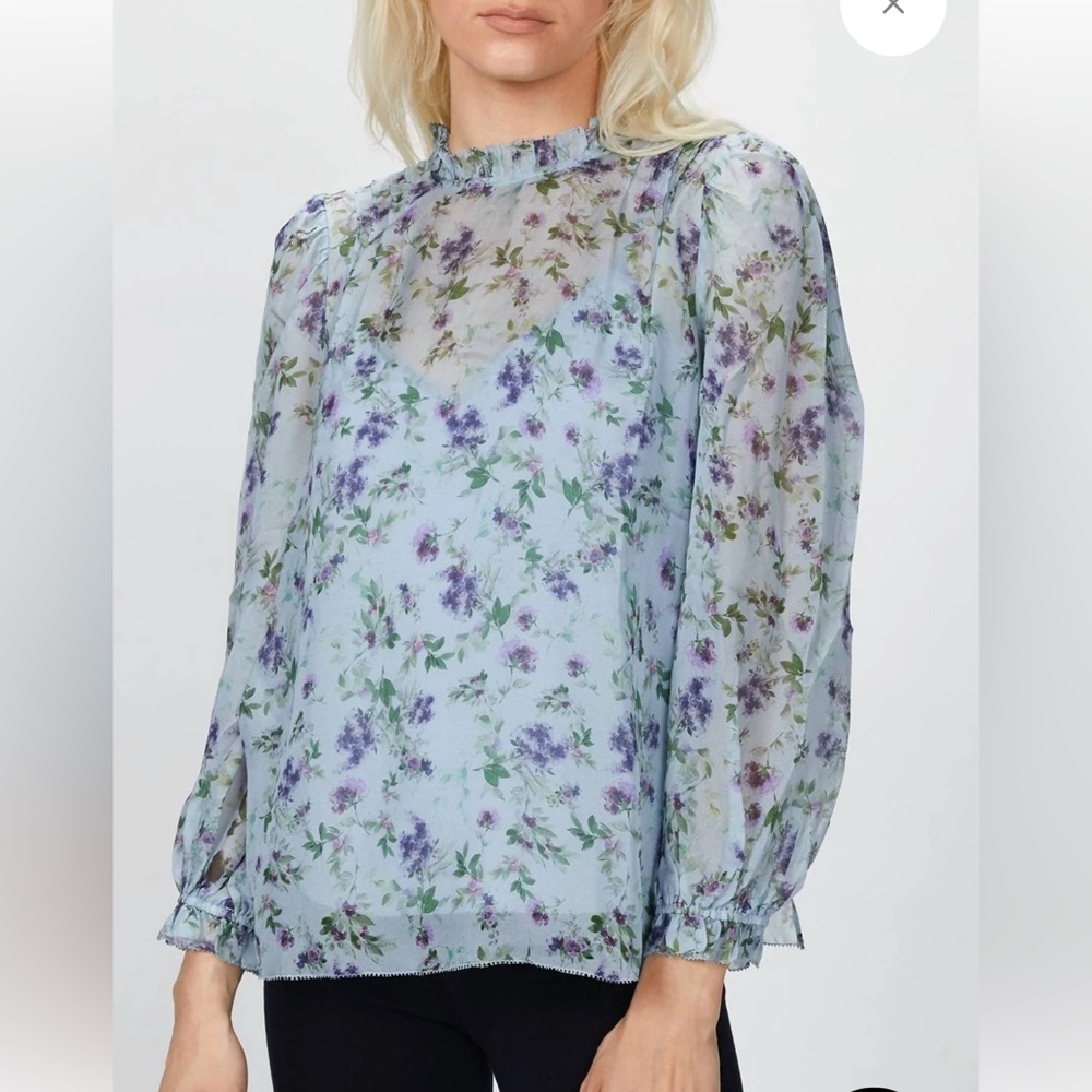CAMI NYC 100% Silk Nelly Top, Blue Floral Silk Blouse Small